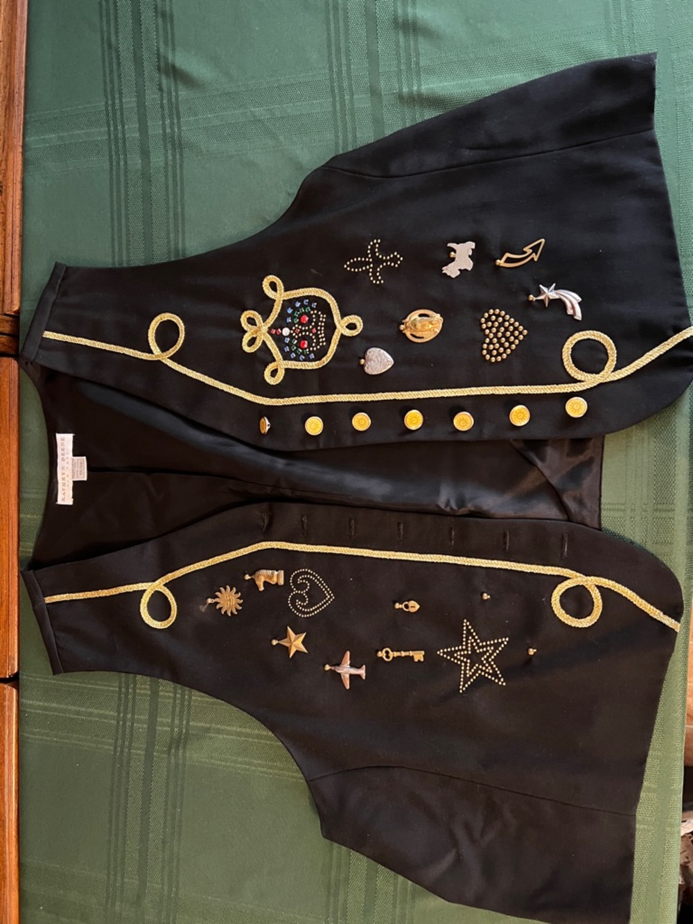 Black Embellished Vest with Gold Trim